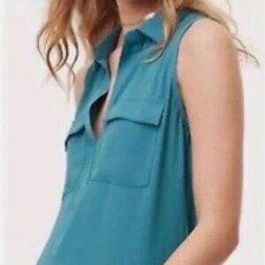 NWT LOFT Orange Mixed Media Sleeveless Collared Blouse w/ Chest Pockets Size XS